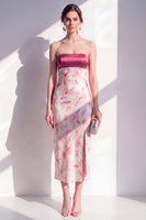 Load image into Gallery viewer, Sheath Floral Strapless Pink Maxi Beach Wedding Guest Dress with Slit
