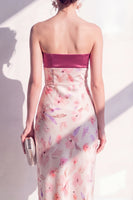 Load image into Gallery viewer, Sheath Floral Strapless Pink Maxi Beach Wedding Guest Dress with Slit