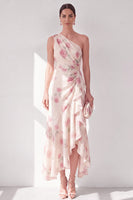 Load image into Gallery viewer, Apricot Floral One Shoulder A Line Maxi Beach Wedding Guest Dress with Ruffles