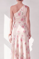 Load image into Gallery viewer, Apricot Floral One Shoulder A Line Maxi Beach Wedding Guest Dress with Ruffles