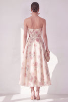 Load image into Gallery viewer, Apricot Strapless Floral Ruched A Line Maxi Beach Wedding Guest Dress