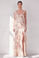 Load image into Gallery viewer, Apricot Scoop Ruffled Corset Floral Maxi Beach Wedding Guest Dress with Slit