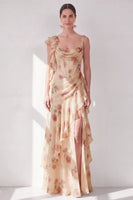 Load image into Gallery viewer, Apricot Scoop Ruffled Corset Floral Maxi Beach Wedding Guest Dress with Slit
