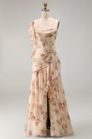 Load image into Gallery viewer, Apricot Scoop Ruffled Corset Floral Maxi Beach Wedding Guest Dress with Slit