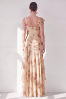 Load image into Gallery viewer, Apricot Scoop Ruffled Corset Floral Maxi Beach Wedding Guest Dress with Slit
