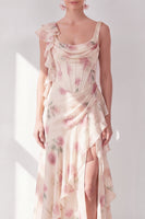 Load image into Gallery viewer, Apricot Scoop Ruffled Corset Floral Maxi Beach Wedding Guest Dress with Slit