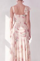 Load image into Gallery viewer, Apricot Scoop Ruffled Corset Floral Maxi Beach Wedding Guest Dress with Slit
