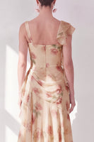 Load image into Gallery viewer, Apricot Scoop Ruffled Corset Floral Maxi Beach Wedding Guest Dress with Slit