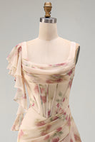 Load image into Gallery viewer, Apricot Scoop Ruffled Corset Floral Maxi Beach Wedding Guest Dress with Slit