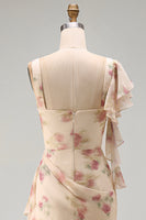 Load image into Gallery viewer, Apricot Scoop Ruffled Corset Floral Maxi Beach Wedding Guest Dress with Slit