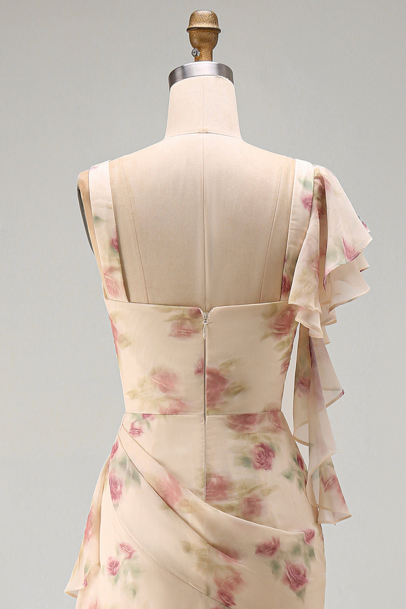 Load image into Gallery viewer, Apricot Scoop Ruffled Corset Floral Maxi Beach Wedding Guest Dress with Slit