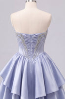 Load image into Gallery viewer, Sparkly Short A Line Corset Beaded Grey Blue Prom Dress with Ruffles
