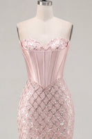 Load image into Gallery viewer, Sparkly Blush Strapless Corset Tight Short Prom Dress with Beading