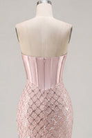Load image into Gallery viewer, Sparkly Blush Strapless Corset Tight Short Prom Dress with Beading