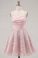 Load image into Gallery viewer, Ruched Strapless Sparkly Short A Line Blush Beaded Prom Dress