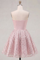 Load image into Gallery viewer, Ruched Strapless Sparkly Short A Line Blush Beaded Prom Dress