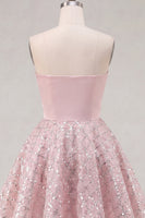 Load image into Gallery viewer, Ruched Strapless Sparkly Short A Line Blush Beaded Prom Dress