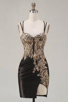 Load image into Gallery viewer, Tight Short Corset Sparkly Dark Green Appliqued Ruched Prom Dress with Slit