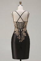 Load image into Gallery viewer, Tight Short Corset Sparkly Dark Green Appliqued Ruched Prom Dress with Slit