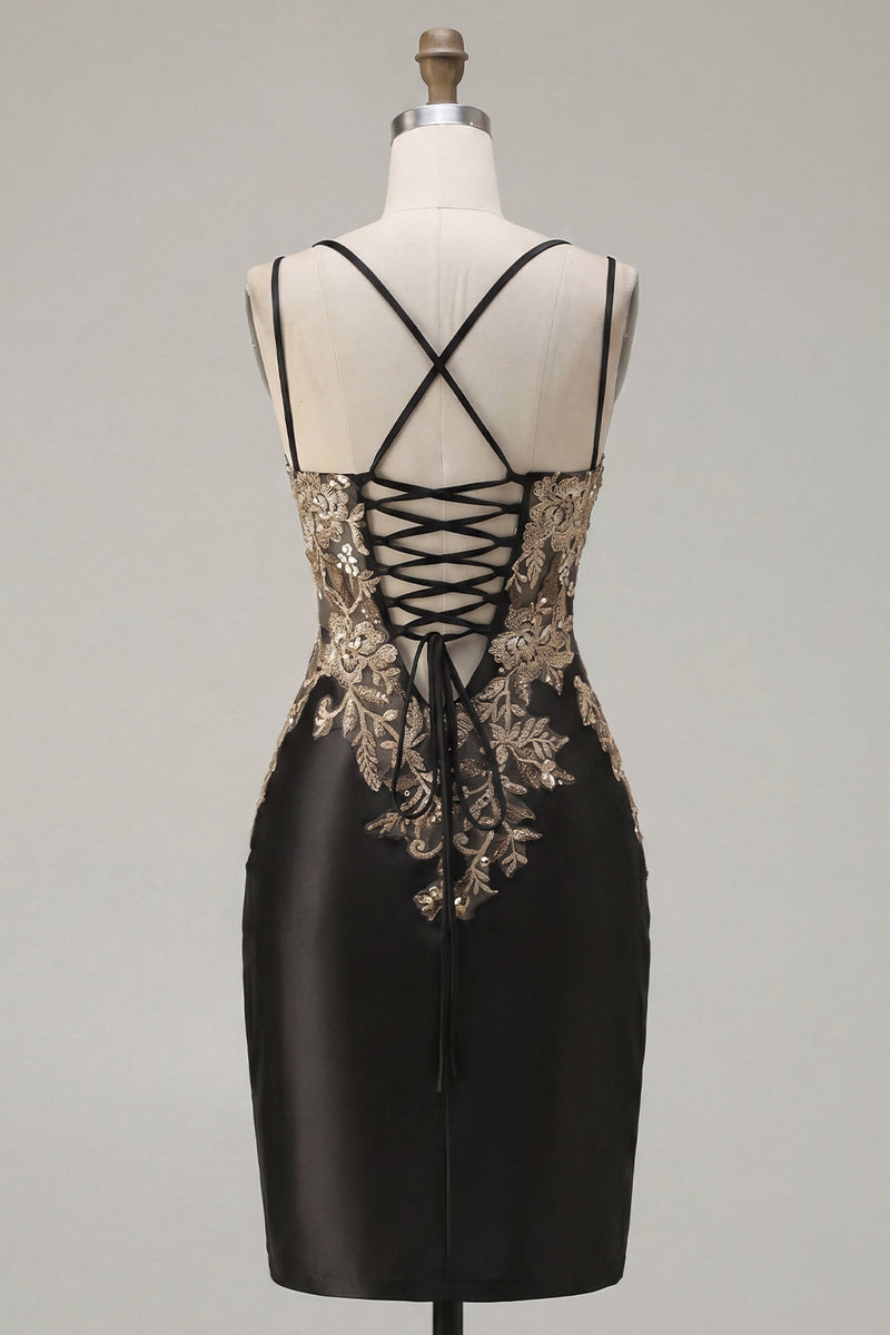 Load image into Gallery viewer, Tight Short Corset Sparkly Dark Green Appliqued Ruched Prom Dress with Slit