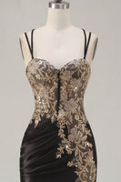 Load image into Gallery viewer, Tight Short Corset Sparkly Dark Green Appliqued Ruched Prom Dress with Slit
