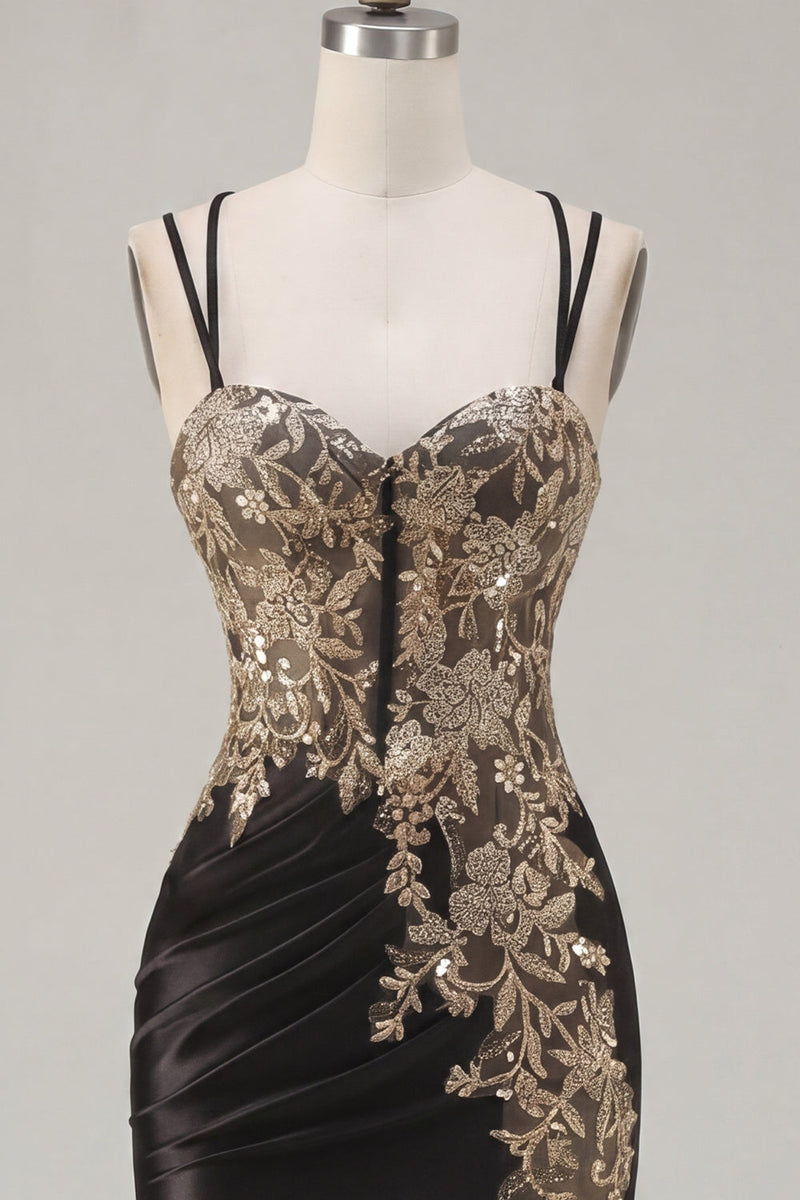 Load image into Gallery viewer, Tight Short Corset Sparkly Dark Green Appliqued Ruched Prom Dress with Slit