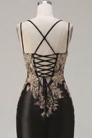 Load image into Gallery viewer, Tight Short Corset Sparkly Dark Green Appliqued Ruched Prom Dress with Slit