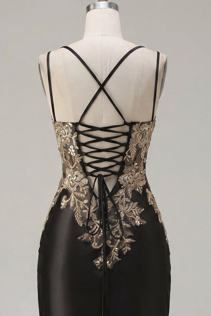 Load image into Gallery viewer, Tight Short Corset Sparkly Dark Green Appliqued Ruched Prom Dress with Slit