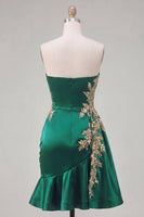 Load image into Gallery viewer, Sparkly Sweetheart Short A Line Dark Green Appliqued Prom Dress with Ruffles