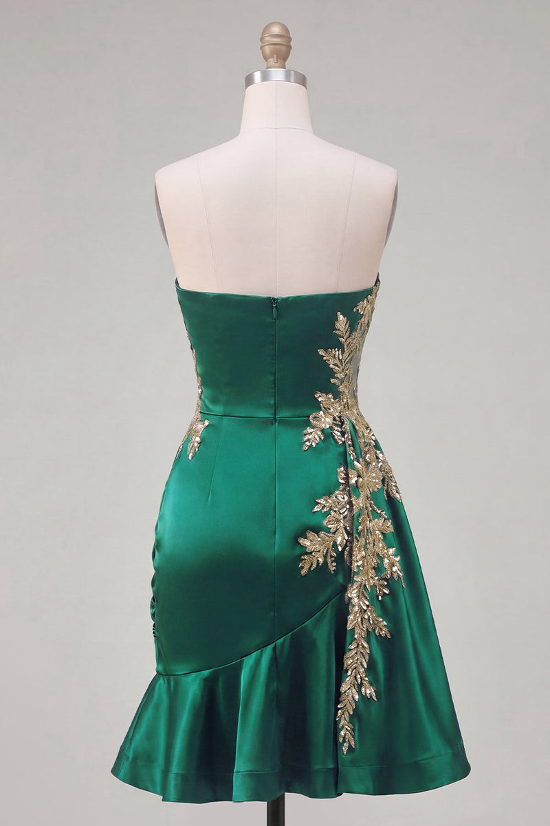 Load image into Gallery viewer, Sparkly Sweetheart Short A Line Dark Green Appliqued Prom Dress with Ruffles