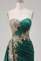 Load image into Gallery viewer, Sparkly Sweetheart Short A Line Dark Green Appliqued Prom Dress with Ruffles
