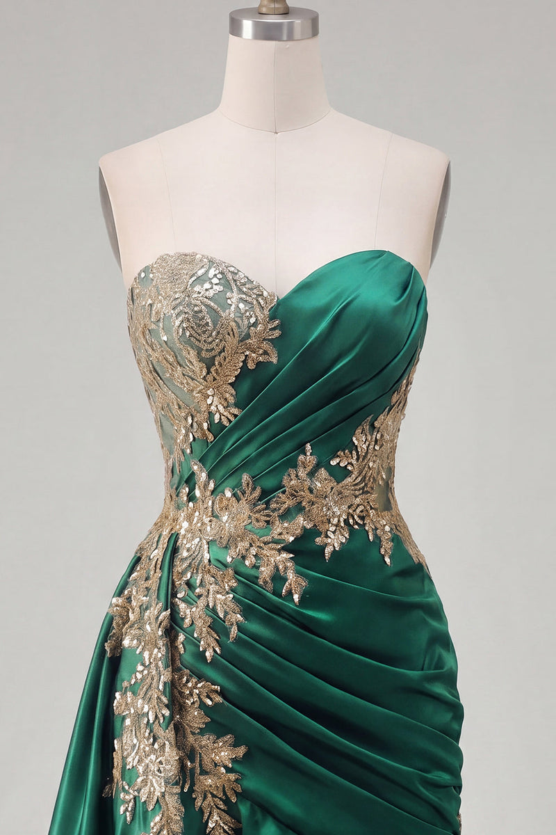 Load image into Gallery viewer, Sparkly Sweetheart Short A Line Dark Green Appliqued Prom Dress with Ruffles