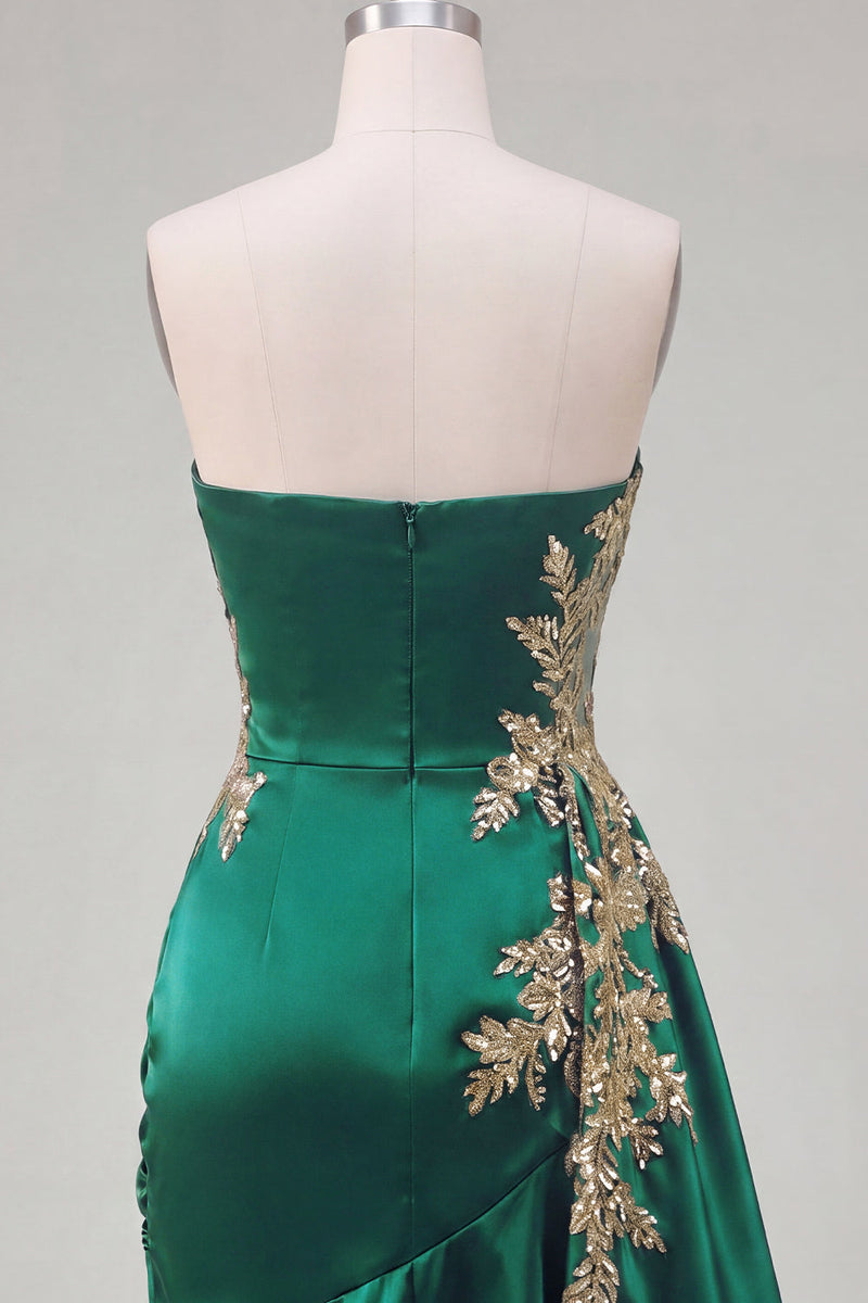 Load image into Gallery viewer, Sparkly Sweetheart Short A Line Dark Green Appliqued Prom Dress with Ruffles