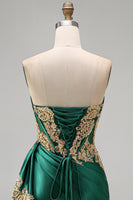 Load image into Gallery viewer, Strapless Corset Ruched Short Sparkly Appliqued Dark Green Prom Dress with Ruffles