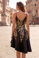 Load image into Gallery viewer, Sparkly V-Neck Asymmetrical A Line Black Sequin Prom Dress