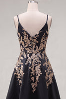 Load image into Gallery viewer, Sparkly V-Neck Asymmetrical A Line Black Sequin Prom Dress