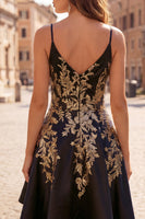 Load image into Gallery viewer, Sparkly V-Neck Asymmetrical A Line Black Sequin Prom Dress