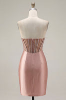 Load image into Gallery viewer, Sparkly Corset Tight Short Strapless Blush Ruched Prom Dress with Slit