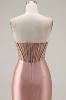 Load image into Gallery viewer, Sparkly Corset Tight Short Strapless Blush Ruched Prom Dress with Slit