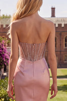 Load image into Gallery viewer, Sparkly Corset Tight Short Strapless Blush Ruched Prom Dress with Slit