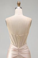 Load image into Gallery viewer, Champagne Corset Strapless Tight Short Ruched Prom Dress with Slit