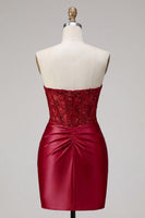 Load image into Gallery viewer, Red Corset Strapless Tight Short Prom Dress with Lace