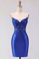 Load image into Gallery viewer, Red Corset Strapless Tight Short Prom Dress with Lace