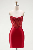 Load image into Gallery viewer, Tight Short Red Strapless Corset Prom Dress with Rhinestones