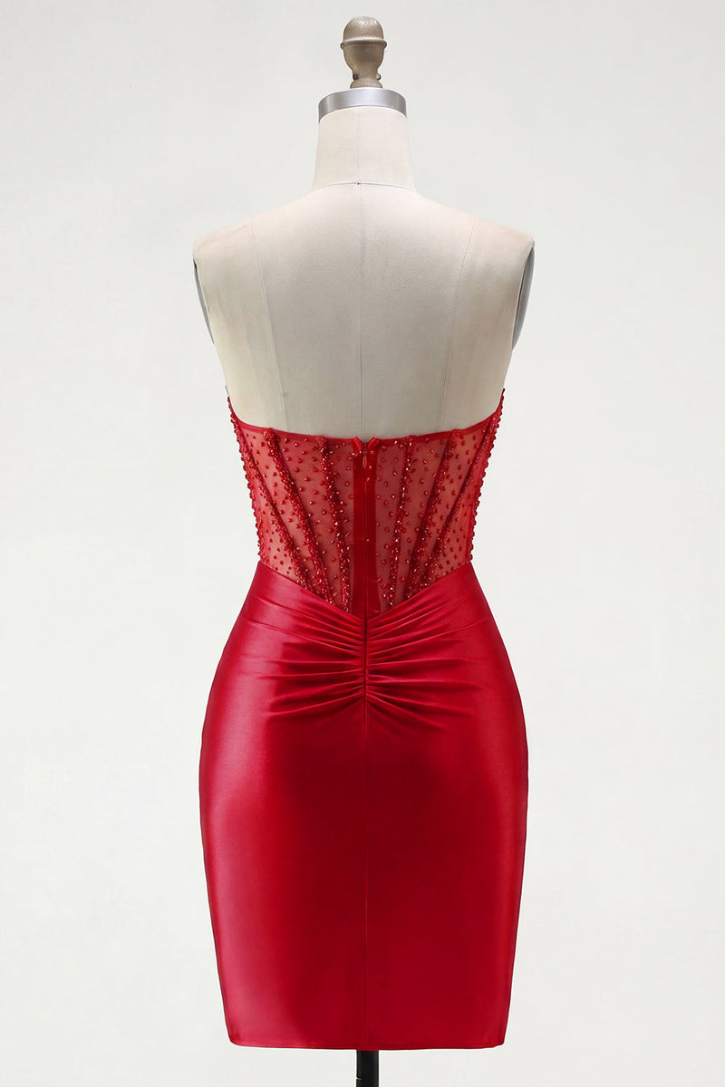 Load image into Gallery viewer, Tight Short Red Strapless Corset Prom Dress with Rhinestones