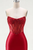 Load image into Gallery viewer, Tight Short Red Strapless Corset Prom Dress with Rhinestones