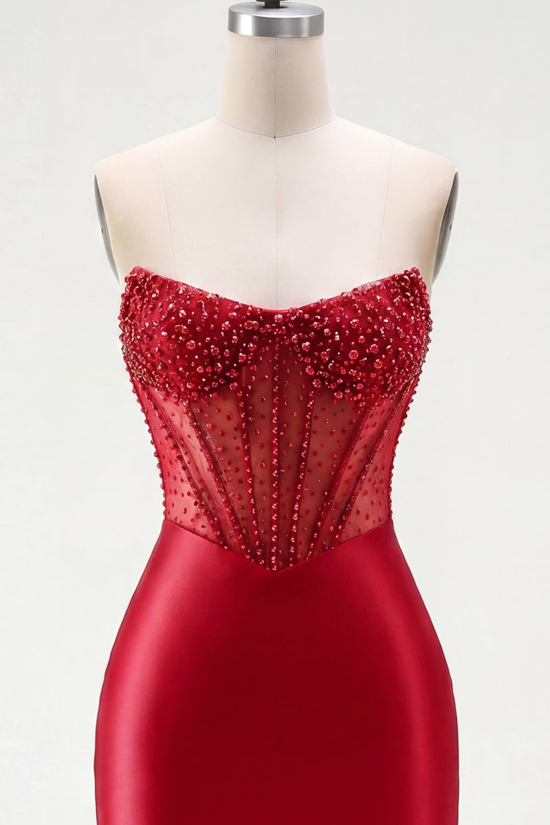 Load image into Gallery viewer, Tight Short Red Strapless Corset Prom Dress with Rhinestones