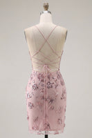 Load image into Gallery viewer, Sparkly Floral Halter Corset Tight Short Blush Beaded Prom Dress