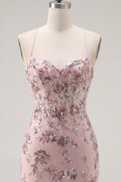Load image into Gallery viewer, Sparkly Floral Halter Corset Tight Short Blush Beaded Prom Dress