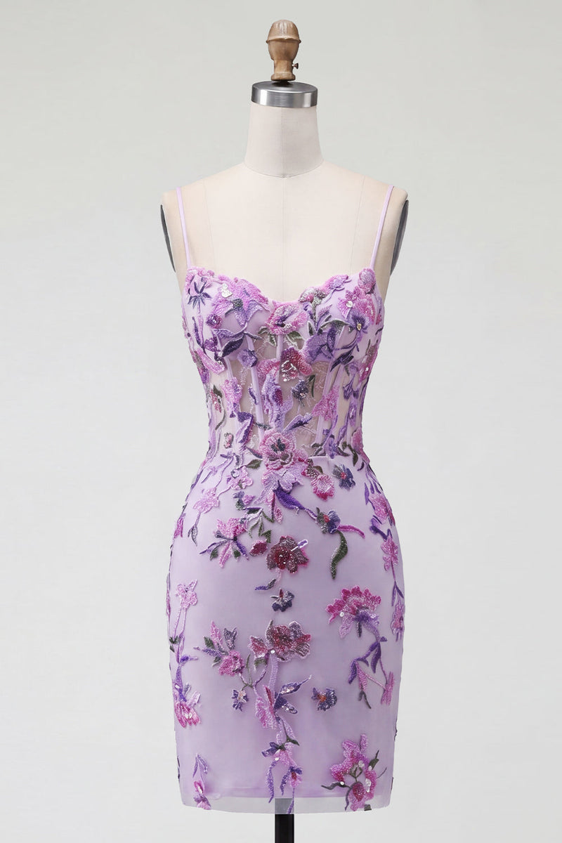 Load image into Gallery viewer, Sparkly Floral Halter Corset Tight Short Blush Beaded Prom Dress